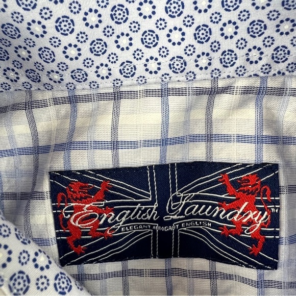 Men's English Laundry Blue Plaid  Button Up Shirt - Picture 6 of 12